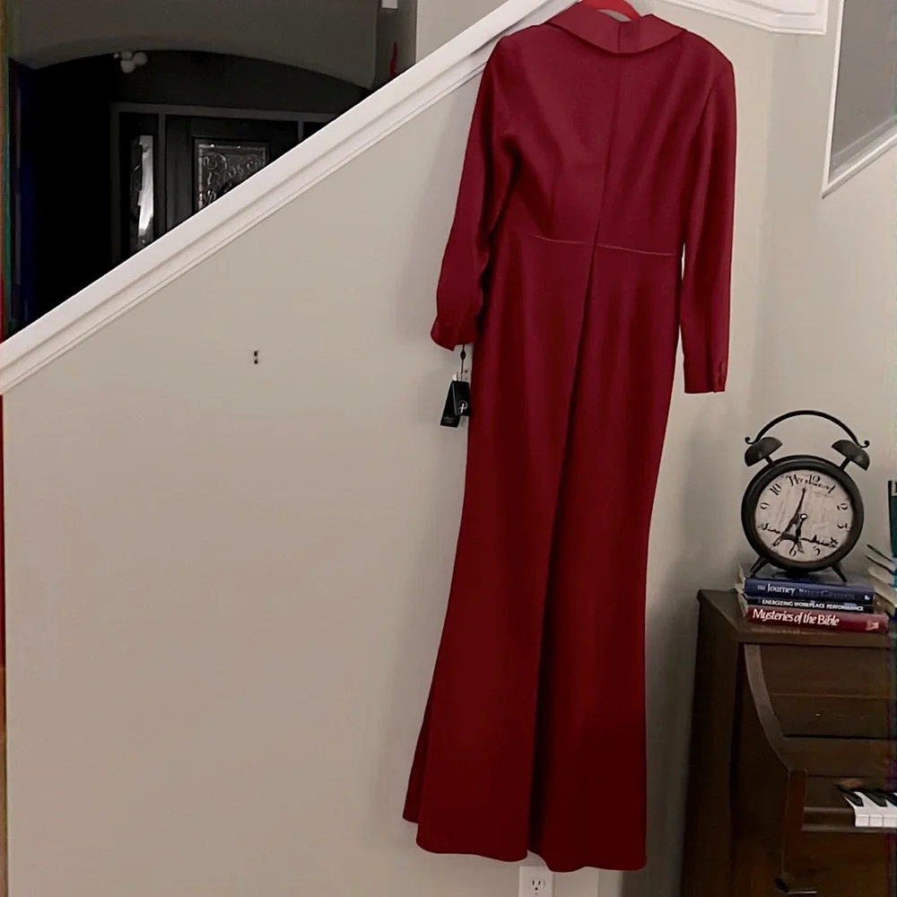 Adrianna Papell Long Sleeve Notch Lapel Surplice Crepe Tuxedo Mermaid Gown - Picture 7 of 13